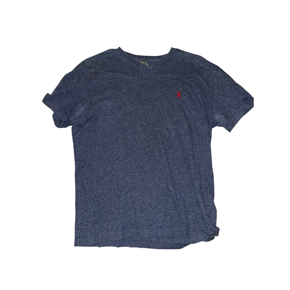 Polo Ralph Lauren Mens V-Neck T-Shirt Navy Blue Heather Red Pony Size Small